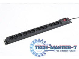 Listwa przeciwprzepięciowa M12/16A Rack 19'' 1.5m czarna (12 gniazd)