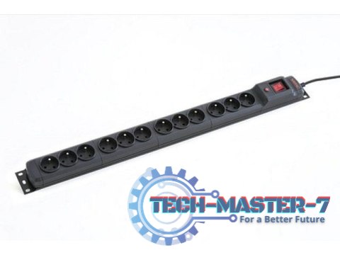 Listwa przeciwprzepięciowa M12/16A Rack 19'' 1.5m czarna (12 gniazd)