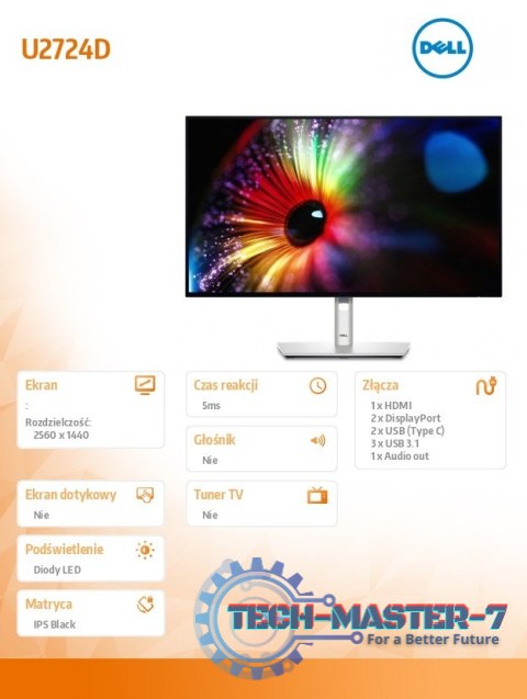 Monitor U2724D 27 cali IPS LED QHD(2560x1440)/16:9/HDMI/DP/USB-C/USB/3Y Monitor U2724D 27 cali IPS LED QHD(2560x1440)/16:9/HDMI/DP/USB-C/USB/3Y