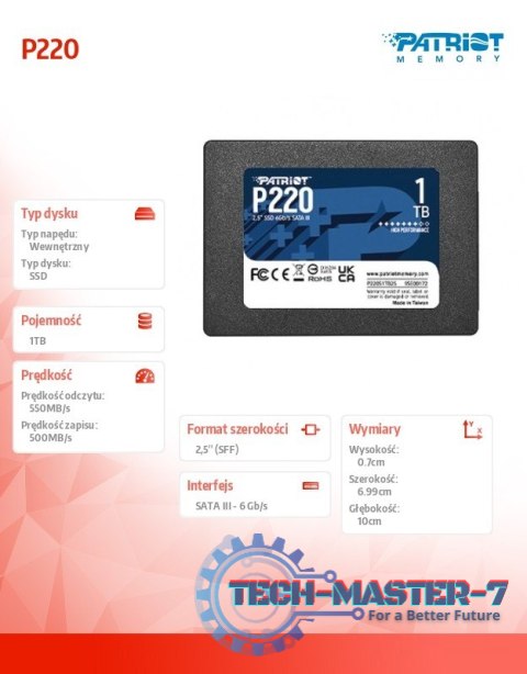Dysk SSD 1TB P220 550/500MB/s SATA III 2.5 cala Dysk SSD 1TB P220 550/500MB/s SATA III 2.5 cala
