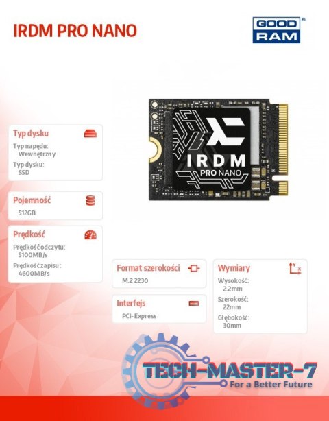 Dysk SSD IRDM PRO NANO M.2 2230 512GB 5100/4600 Dysk SSD IRDM PRO NANO M.2 2230 512GB 5100/4600