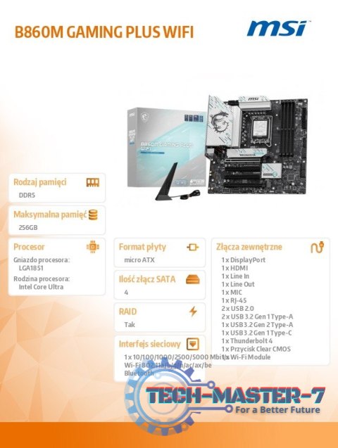 Płyta główna B860M GAMING PLUS WIFI s1851 4DDR5 ATX Płyta główna B860M GAMING PLUS WIFI s1851 4DDR5 ATX