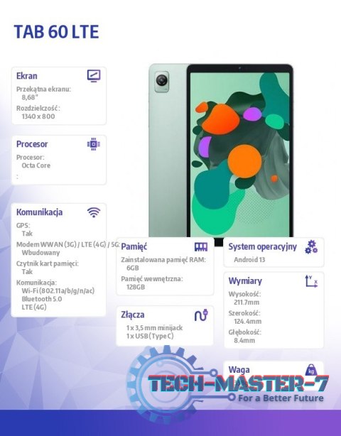 Tablet Blackview TAB 60 LTE 6/128GB 6050 mAh 8.68 cala zielony Tablet Blackview TAB 60 LTE 6/128GB 6050 mAh 8.68 cala zielony