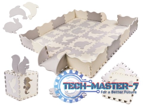 Mata edukacyjna piankowa puzzle szara ecru 36 elementów 150x150cm Mata edukacyjna piankowa puzzle szara ecru 36 elementów 150x150cm
