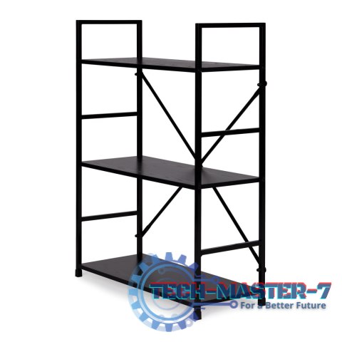 Regał drewniany metalowa rama szeroki LOFT 3 półki czarny ModernHome ModernHome Regał drewniany metalowa rama szeroki LOFT 3 półki czarny ModernHome ModernHome