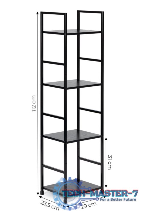 Regał drewniany nowoczesny metalowa rama LOFT 4 półki czarny ModernHome ModernHome Regał drewniany nowoczesny metalowa rama LOFT 4 półki czarny ModernHome ModernHome