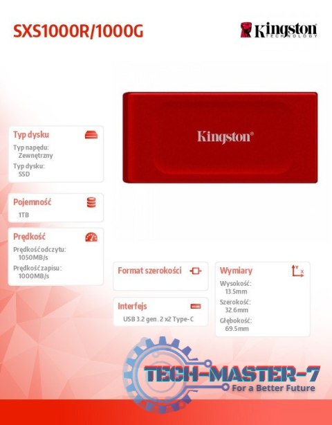 Dysk SSD XS1000R 1TB USB3.2 Gen2.2 Zewnętrzny Red Dysk SSD XS1000R 1TB USB3.2 Gen2.2 Zewnętrzny Red