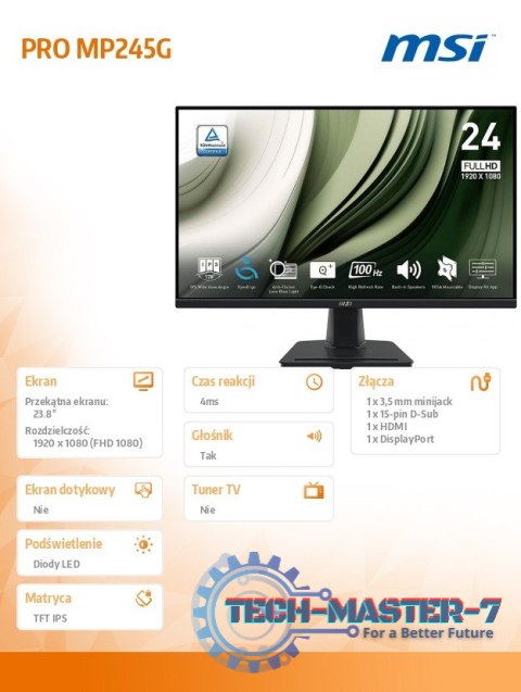 Monitor 23.8 cala PRO MP245G LED/FHD/Flat/100Hz/czarny Monitor 23.8 cala PRO MP245G LED/FHD/Flat/100Hz/czarny