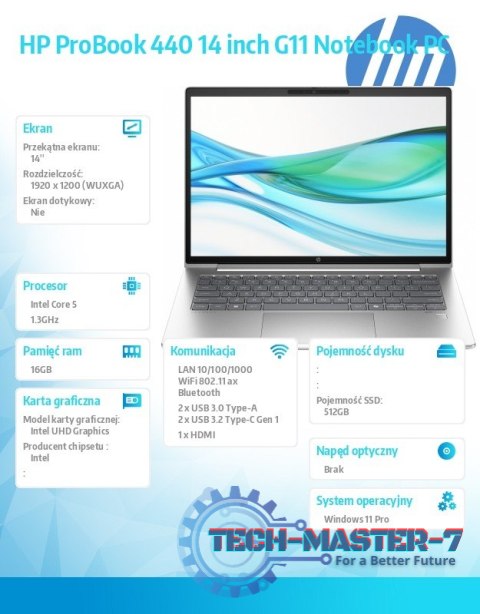 Notebook ProBook 440 G11 U5-125U 512GB/16GB/W11P/14 cali A38DHET Notebook ProBook 440 G11 U5-125U 512GB/16GB/W11P/14 cali A38DHET