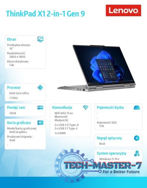 Ultrabook ThinkPad X1 2in1 G9 21KE002WPB W11Pro Ultra 7 155U/32GB/1TB/INT/LTE/14.0 2.8K OLED/Touch/Grey/vPro/3YRS Premier Suppor Ultrabook ThinkPad X1 2in1 G9 21KE002WPB W11Pro Ultra 7 155U/32GB/1TB/INT/LTE/14.0 2.8K OLED/Touch/Grey/vPro/3YRS Premier Suppor