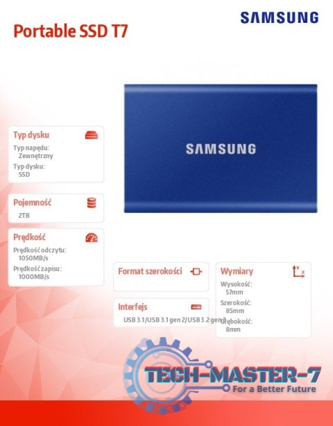 Dysk SSD Portable T7 2TB USB 3.2 GEN.2 BLUE Dysk SSD Portable T7 2TB USB 3.2 GEN.2 BLUE