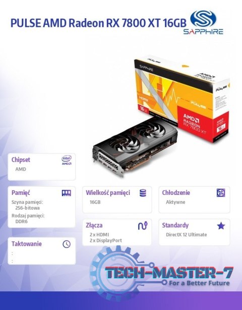Karta graficzna Radeon RX 7800 XT Gaming 16G GDDR6 256bit 2DP/2HDMI Karta graficzna Radeon RX 7800 XT Gaming 16G GDDR6 256bit 2DP/2HDMI