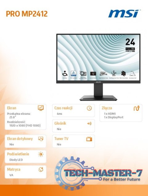 Monitor 23.8 cala PRO MP2412 LED/FHD/Flat/100Hz/czarny Monitor 23.8 cala PRO MP2412 LED/FHD/Flat/100Hz/czarny