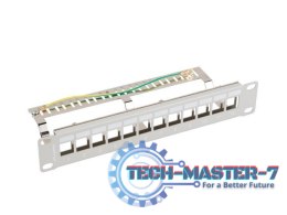 Patch Panel 12 Port 1U 10 cali FTP z organizerem do modułów keystone szary
