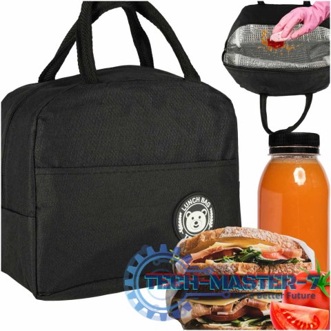 Torba termiczna na lunch jedzenie śniadaniowa izolacyjna lunch czarna Torba termiczna na lunch jedzenie śniadaniowa izolacyjna lunch czarna