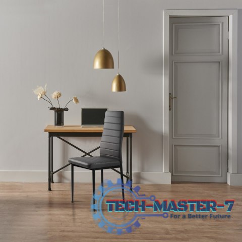 Zestaw krzeseł do jadalni salonu z ekoskóry 4 szt. wysokie oparcie - szare ModernHome ModernHome Zestaw krzeseł do jadalni salonu z ekoskóry 4 szt. wysokie oparcie - szare ModernHome ModernHome