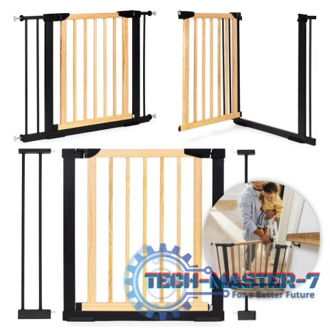 Bramka barierka zabezpieczająca 74-100 cm na schody i drzwi metal drewno dodatkowe panele ECOTOYS