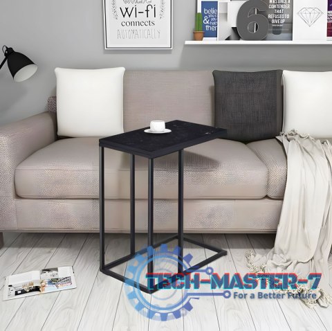 Stolik boczny pod laptopa kawowy w kształcie litery C marmur czarny ModernHome ModernHome Stolik boczny pod laptopa kawowy w kształcie litery C marmur czarny ModernHome ModernHome