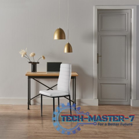 Zestaw krzeseł do jadalni salonu z krzesło ekoskóry 4 szt. wysokie oparcie - białe ModernHome ModernHome Zestaw krzeseł do jadalni salonu z krzesło ekoskóry 4 szt. wysokie oparcie - białe ModernHome ModernHome