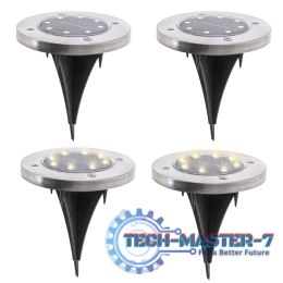 Lampy ogrodowe solarne najazdowe gruntowe czujnik zmierzchu wbijane świecący dysk 8LED 4szt. zimny biały