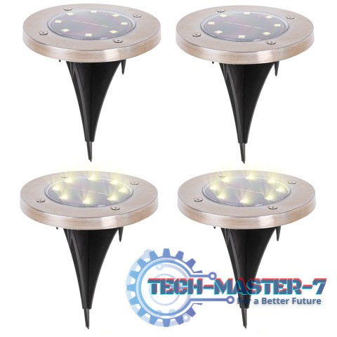Lampy ogrodowe solarne najazdowe gruntowe czujnik zmierzchu wbijane świecący dysk 8LED 4szt. ciepły biały Lampy ogrodowe solarne najazdowe gruntowe czujnik zmierzchu wbijane świecący dysk 8LED 4szt. ciepły biały