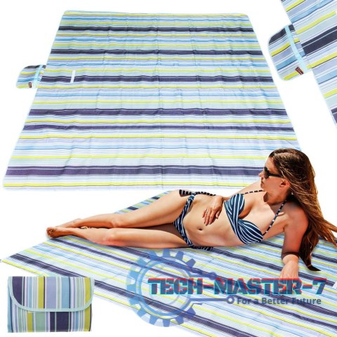 Mata plażowa wodoodporna koc piknikowy plażowy składany torba XXL 200x200cm niebieska Mata plażowa wodoodporna koc piknikowy plażowy składany torba XXL 200x200cm niebieska