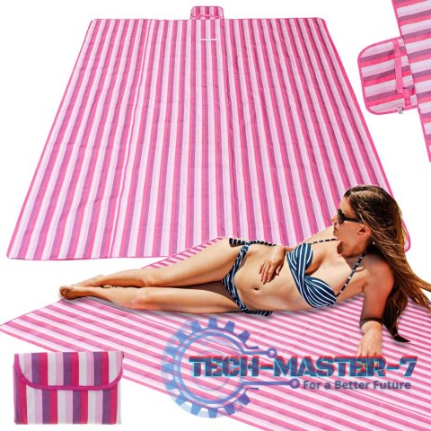 Mata plażowa wodoodporna koc piknikowy plażowy składany torba XXL 200x200cm różowa Mata plażowa wodoodporna koc piknikowy plażowy składany torba XXL 200x200cm różowa