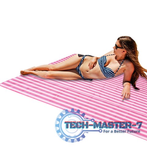 Mata plażowa wodoodporna koc piknikowy plażowy składany torba XXL 200x200cm różowa Mata plażowa wodoodporna koc piknikowy plażowy składany torba XXL 200x200cm różowa