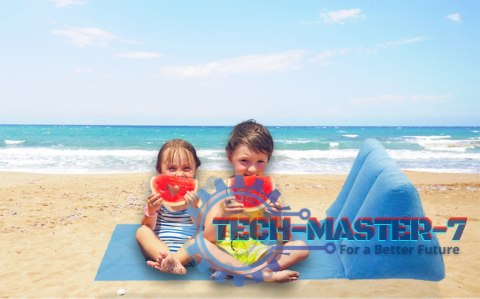 Mata plażowa z dmuchanym oparciem leżak na plażę do domu ogrodu z poduszką uniwersalny błękitny Mata plażowa z dmuchanym oparciem leżak na plażę do domu ogrodu z poduszką uniwersalny błękitny