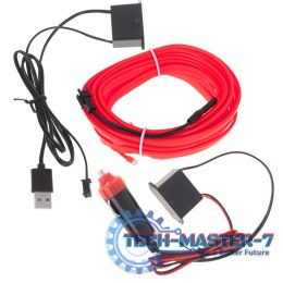 Oświetlenie ambientowe LED do samochodu / auta USB / 12V taśma 5m czerwona