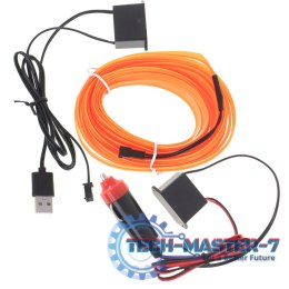 Oświetlenie ambientowe LED do samochodu / auta USB / 12V taśma 5m pomarańczowa