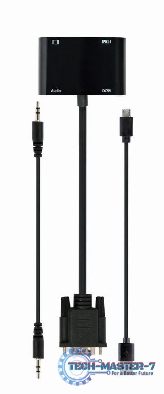 Konwerter sygnału VGA do HDMI + VGA czarny, 15 cm