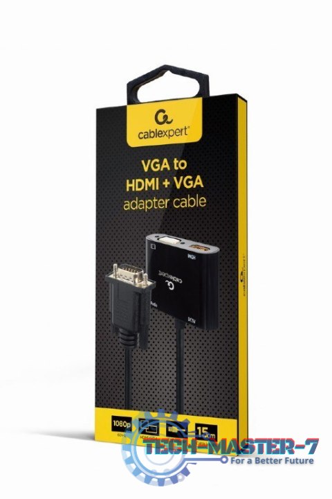 Konwerter sygnału VGA do HDMI + VGA czarny, 15 cm Konwerter sygnału VGA do HDMI + VGA czarny, 15 cm