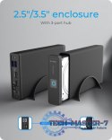 Obudowa IB-382H-C31 2,5/3,5 HDD z wbudowanym HUB 1xUSB-C, 2xUSB -A, 12V2A