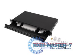 Przełącznica światłowodowa 12XSC duplex/12XLC QUAD rack 19 1U czarna + akcesoria