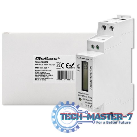 Jednofazowy elektroniczny licznik | miernik zużycia energii na szynę DIN | 230V | LCD | 2P | Slim Jednofazowy elektroniczny licznik | miernik zużycia energii na szynę DIN | 230V | LCD | 2P | Slim