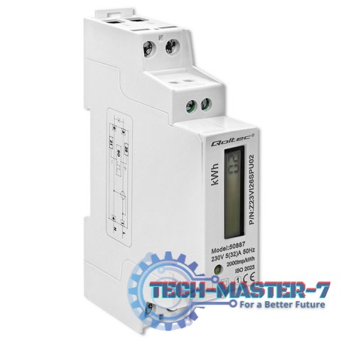 Jednofazowy elektroniczny licznik | miernik zużycia energii na szynę DIN | 230V | LCD | 2P | Slim Jednofazowy elektroniczny licznik | miernik zużycia energii na szynę DIN | 230V | LCD | 2P | Slim