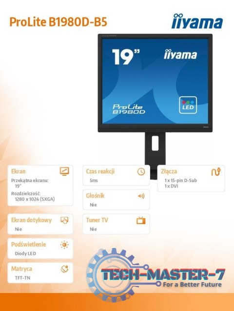 Monitor 19 cali B1980D-B5 DVI,VGA,PIVIOT,HAS/150mm,5:4 Monitor 19 cali B1980D-B5 DVI,VGA,PIVIOT,HAS/150mm,5:4