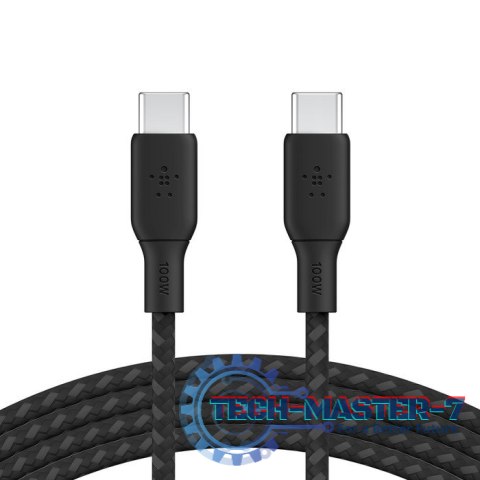 Kabel w oplocie USB-C do USB-C 100W 3m czarny Kabel w oplocie USB-C do USB-C 100W 3m czarny