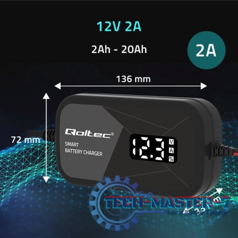 Inteligentna mikroprocesorowa ładowarka 12V | 2A | Prostownik z funkcją regeneracji ogniw do akumulatora AGM GEL | LCD Inteligentna mikroprocesorowa ładowarka 12V | 2A | Prostownik z funkcją regeneracji ogniw do akumulatora AGM GEL | LCD