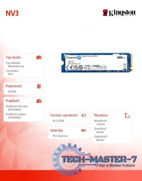 Dysk SSD NV3 500GB M.2 2280 PCI-e 4.0 NVMe 6000/2200 Dysk SSD NV3 500GB M.2 2280 PCI-e 4.0 NVMe 6000/2200