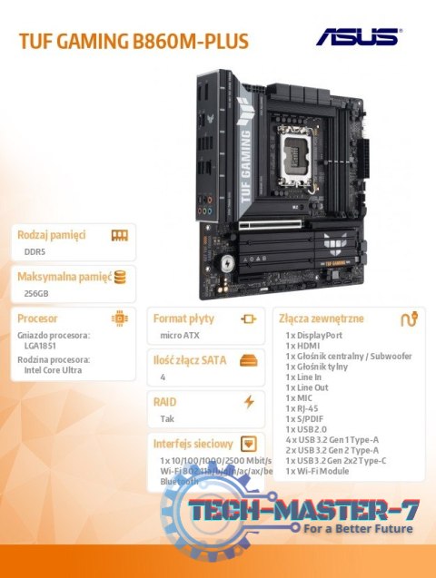 Płyta główna TUF GAMING B860M-PLUS s1851 4DDR5 USBC mATX Płyta główna TUF GAMING B860M-PLUS s1851 4DDR5 USBC mATX