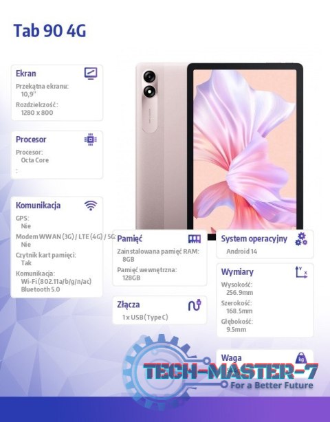 Tablet TAB 90 4G 10,92 cali 8/128GB Różowy Tablet TAB 90 4G 10,92 cali 8/128GB Różowy