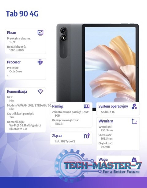 Tablet TAB 90 4G 10,92 cali 8/128GB Szary Tablet TAB 90 4G 10,92 cali 8/128GB Szary