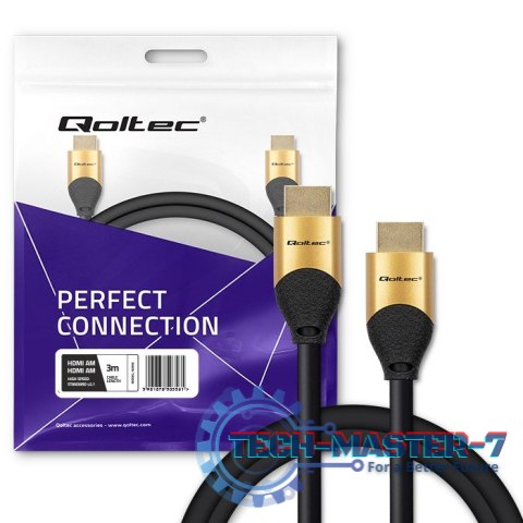 Kabel HDMI v2.1 Ultra High Speed 8K | 60Hz | 28AWG | 3m Złoty Kabel HDMI v2.1 Ultra High Speed 8K | 60Hz | 28AWG | 3m Złoty