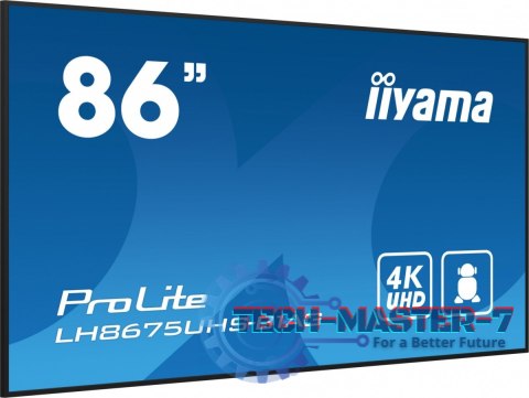 Monitor 85.6 calowy LH8675UHS-B1A, 24/7,IPS,ANDROID.11,4K,500cd/m2,WiFi,3xHDMI,DP,Daisy/Chain,2xUSB,2x10W,RJ45,iiSignage2,FailOv Monitor 85.6 calowy LH8675UHS-B1A, 24/7,IPS,ANDROID.11,4K,500cd/m2,WiFi,3xHDMI,DP,Daisy/Chain,2xUSB,2x10W,RJ45,iiSignage2,FailOv