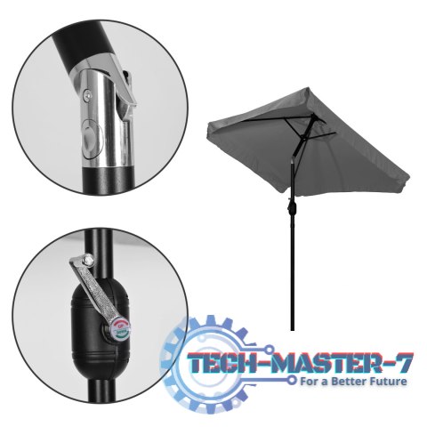 Prostokątny duży parasol ogrodowy skośny łamany z korbą szary 200x140 cm MultiGarden MultiGarden Prostokątny duży parasol ogrodowy skośny łamany z korbą szary 200x140 cm MultiGarden MultiGarden