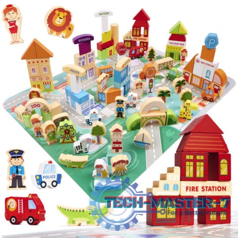 Klocki drewniane edukacyjne miasto puzzle 120el.