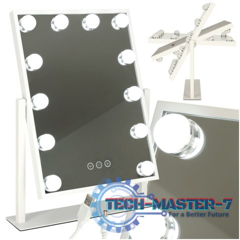 Lusterko do makijażu kosmetyczne podświetlane LED Hollywood z 12 żarówkami USB 30 x 40 cm