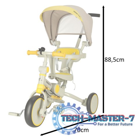Rowerek trójkołowy TRIKE FIX V4 rower biegowy 6w1 daszek prowadnik pasy żółty szary Rowerek trójkołowy TRIKE FIX V4 rower biegowy 6w1 daszek prowadnik pasy żółty szary
